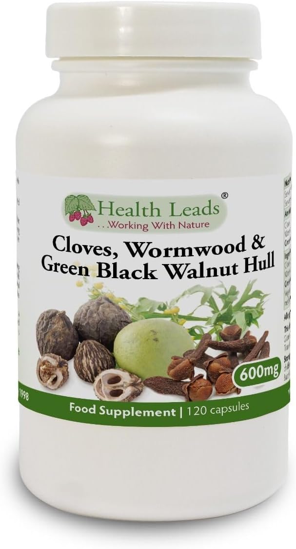 Cloves, Wormwood & Green Black Walnut Hull 600mg x 120 Capsules, Advanced High Strength Triple Botanical Complex Supplement, Clean & Additive Free, No GMO, No Fillers or Magnesium Stearate