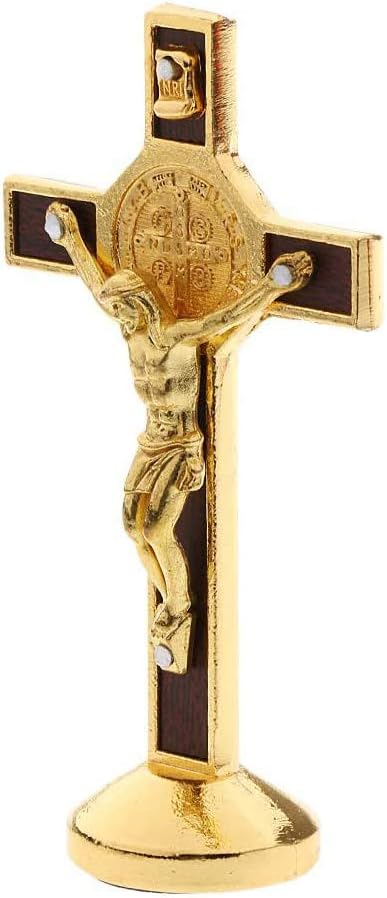 POFET Crucifix Jesus Christ Cross Statue Figurine For Car Home Chapel Decor - Gold