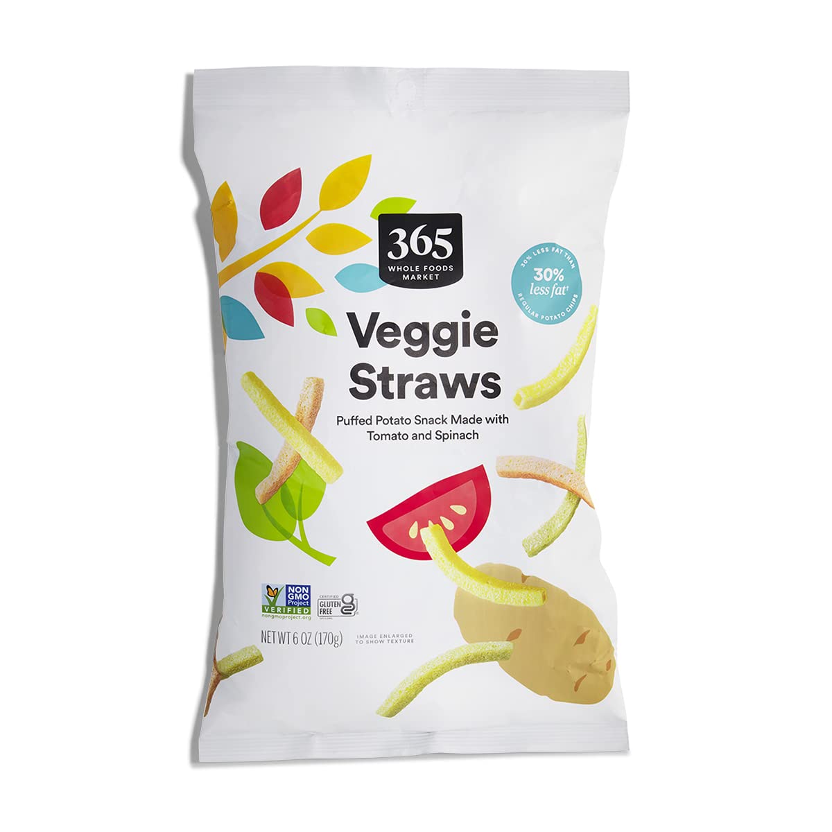 365 by Whole Foods Market, Veggie Straws, Made with Tomato and Spinach, Vegan, Gluten-Free, 6 Ounce