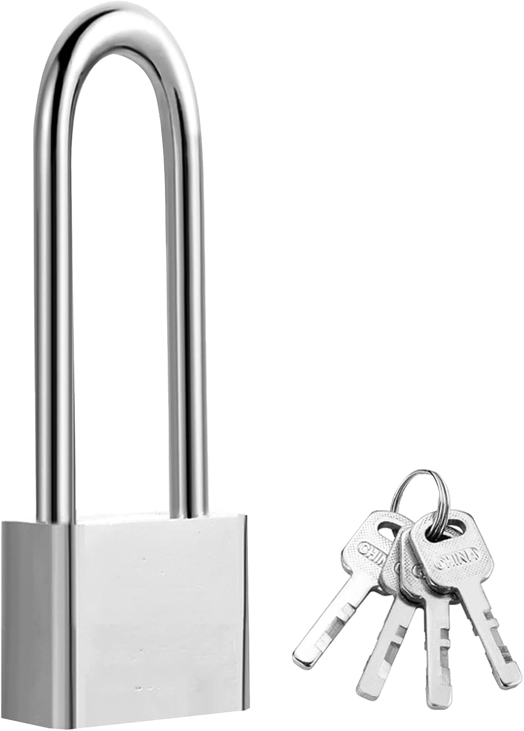 Karjiaja Long Shackle Padlock With Keys - Outdoor Weatherproof Stainless Steel Heavy Duty Keyed Alike for Shed, Gym, School Lockers, Garage Door - 30mm, Silver