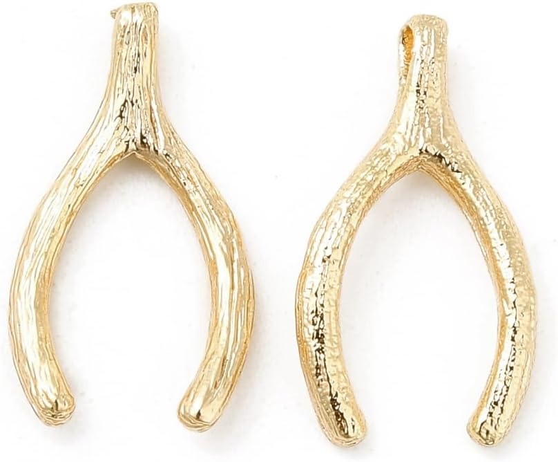 DanLingJewelry 20Pcs Brass Good Luck Wishbone Charms Golden Color Wish Bone Charms for DIY Jewelry Necklaces Bracelets Earrings Making