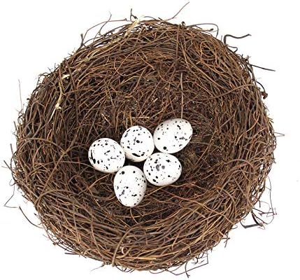 zalati Artificial Birds Nest 1pcs Simulated Bird Nest with 5pcs Faux Eggs Handmade Crafts for Easter Garden Yard Home Party Decoration