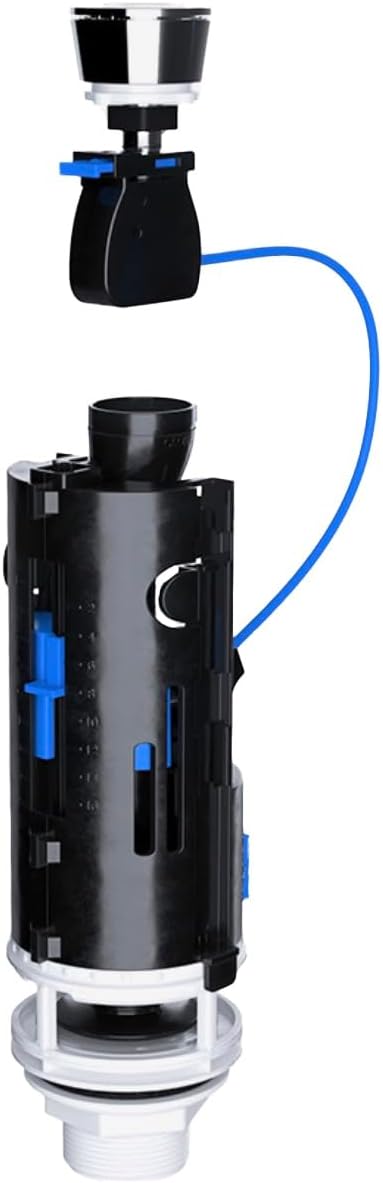 PlumbEZ Universal Dual Flush Valve for Toilet Flush System Replacement, WRAS Approved Adjustable Toilet Cistern Flush Parts, Fits 1 1/2" & 2" Outlet with Universal Push Button & Internal Overflow