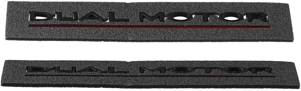 2PCS Dual Motor Badge Emblem Sticker Matte Black Sticker Emblem 3D Car Rear Trunk Emblem Decals Letter Badge Stickers Decor Car Accessories Compatible with Tesla Model 3 Y