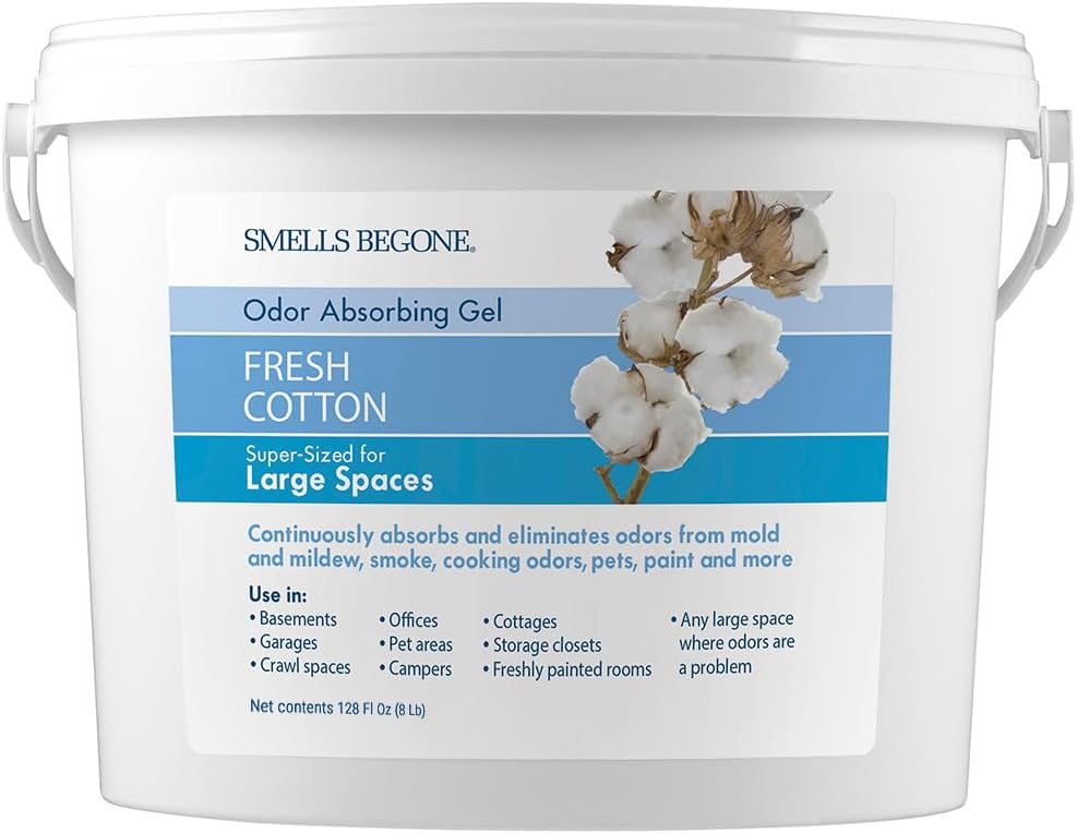 SMELLS BEGONE 1-Gallon Odor Absorber Gel - Air Freshener & Odor Eliminator for Homes, Garages & Commercial Buildings - Industrial Size - Fresh Cotton Scent