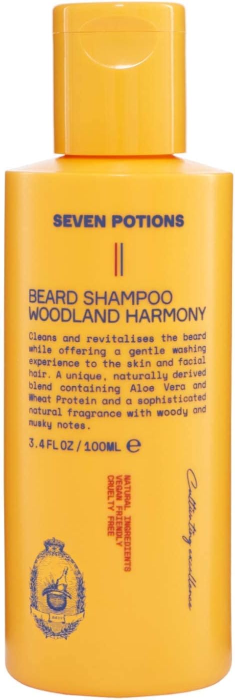 Seven Potions Beard Shampoo for Men — Gentle, Cleansing Wash for a Clean Beard with No Itch — Natural, Vegan, Cruelty Free — Woodland Harmony (100ml)