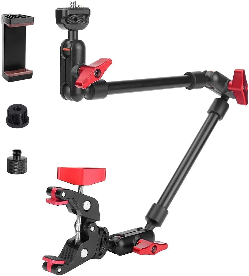 22" Magic Arm w Clamp Mount, Overhead Desk Phone Mount Stand, Adjustable Articulating Friction Camera Boom Arm w 1/4" Thread for Phone Video Light Webcam Action Camera Tripod Mic