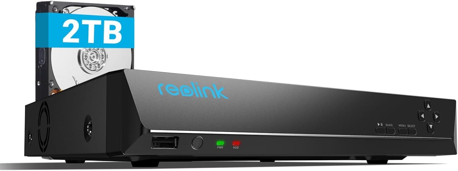 REOLINK 8CH Network Video Recorder for Home Security Camera System, Only Work with 16MP/12MP/4K/8MP/5MP/4MP REOLINK PoE IP Camera, 24/7 Recording to Pre-Installed 2TB Hard Drive, RLN8-410