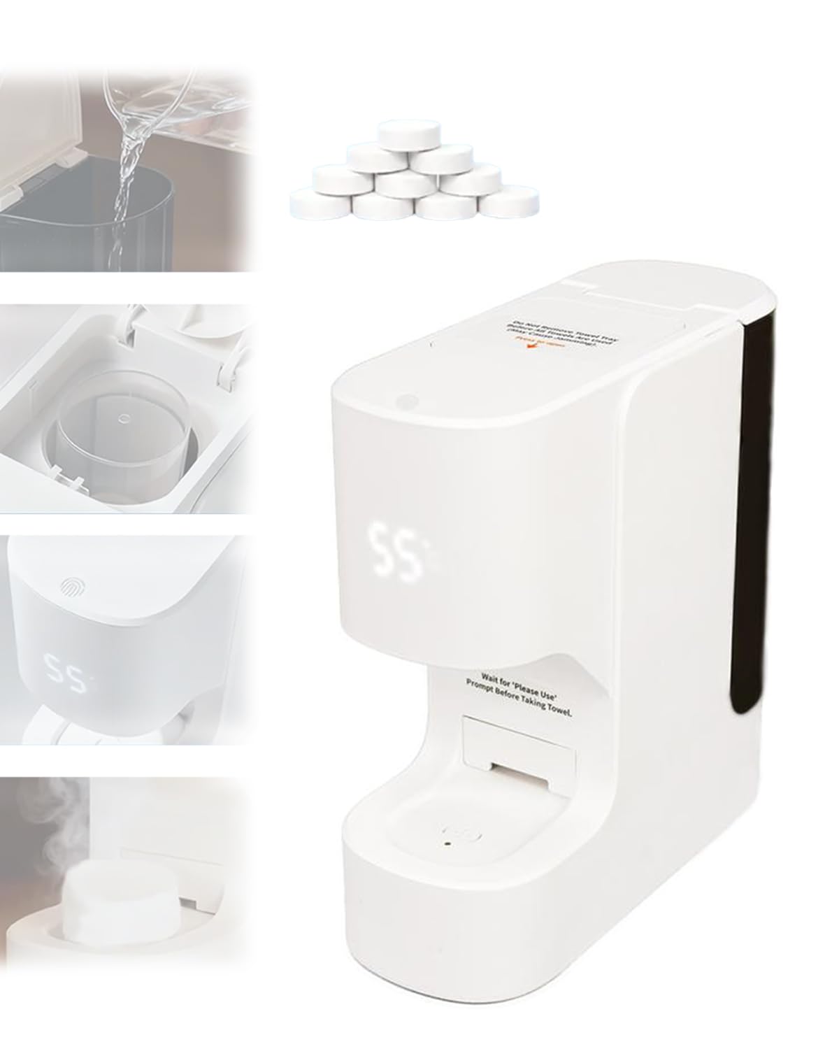 Hot Face Towel Heater Machine, Auto Compressed Towels Wamer, 55°c Constant Temperature, Home Salon Equipment, Smart Voice Alerts, 5-Second Warmth, Relaxation Spa Daily Use, Soft Facial Clean