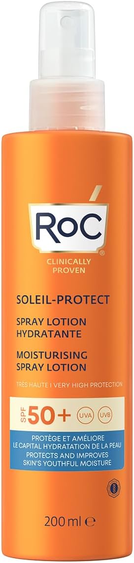 RoC - Soleil-Protect Moisturising Spray Lotion SPF 50 - Broad-Spectrum Sun Protection for Body - Non-Greasy & Water-Resistant Sunscreen - High UVA/B Protection - Skin-Friendly - 200 ml