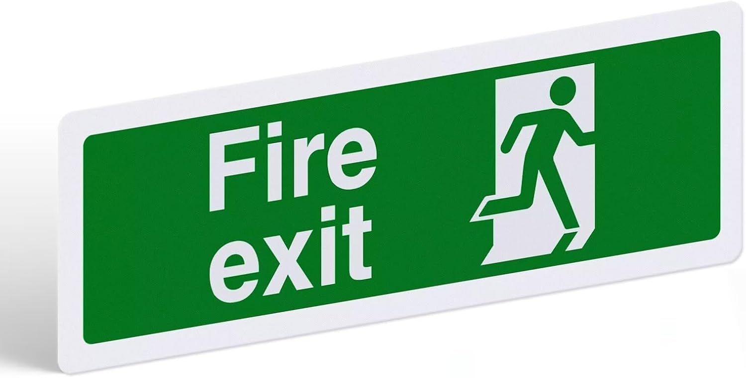 Fire Exit Sign with No Arrow - PVC Rigid Plastic with Self-Adhesive Backing - Landscape - 300mm x 100mm