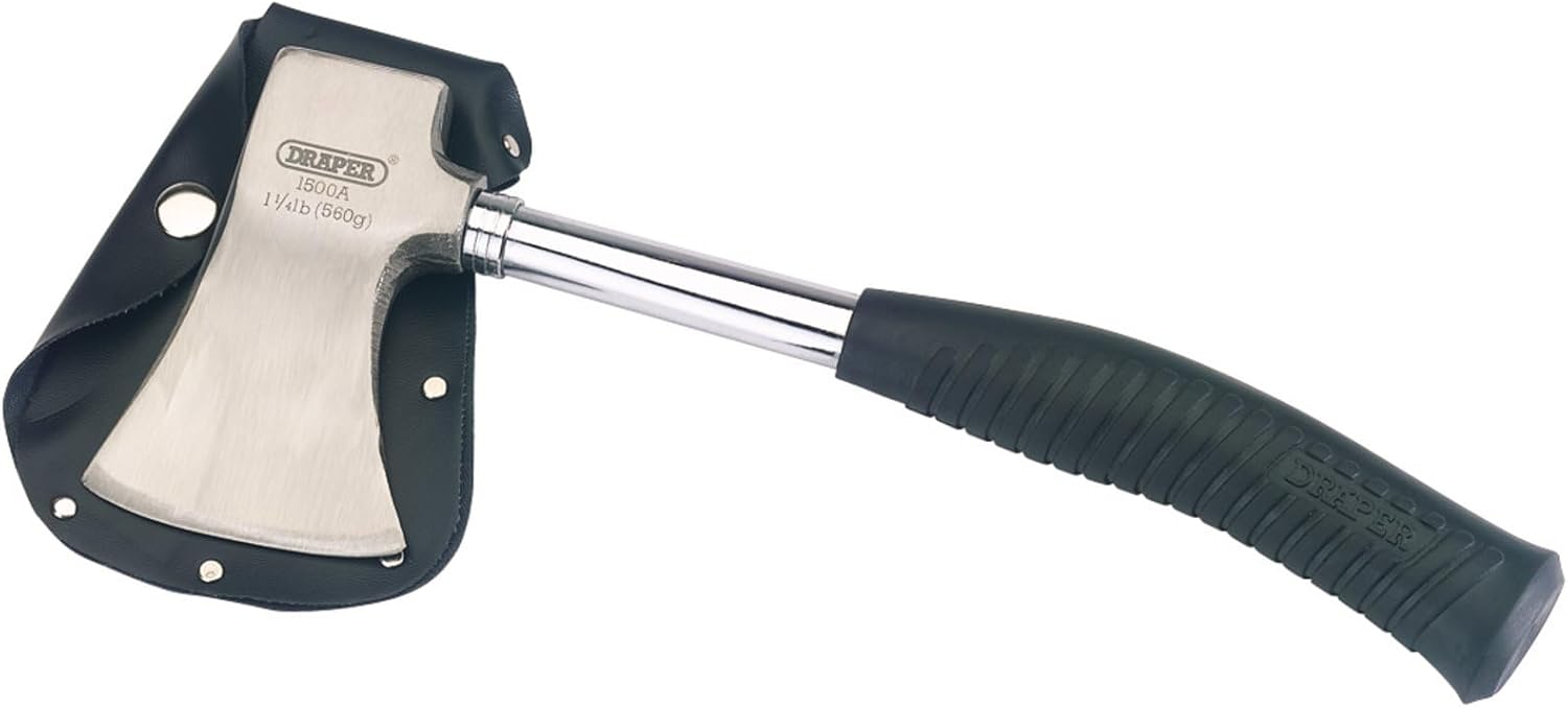Draper Wood Hand Axe 560g | Steel Shafted Wood Chopping Hatchet | Ergonomic Nonslip Rubber Grip | 62166