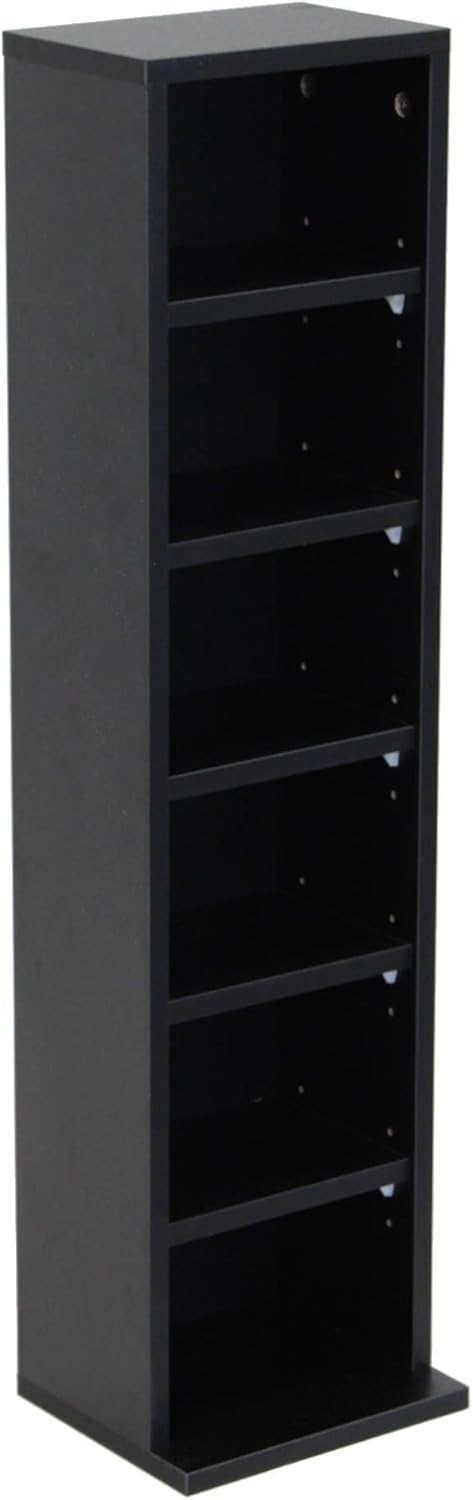 Oypla 6 Tier Black Wooden CD DVD Game Book Shelf Storage Tower Rack - Fits 102 CDs