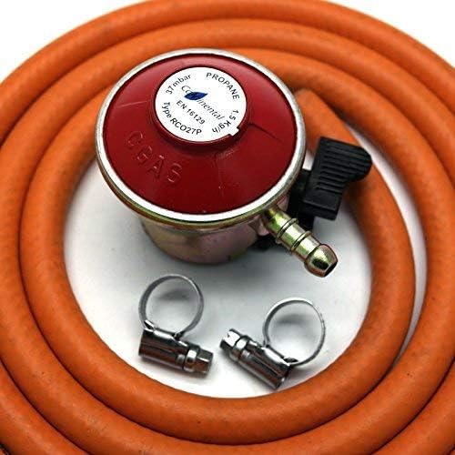 Patio Gas Regulator 27Mm Clip On With 1M Hose + 2 Clips Fits Calor/Flogas