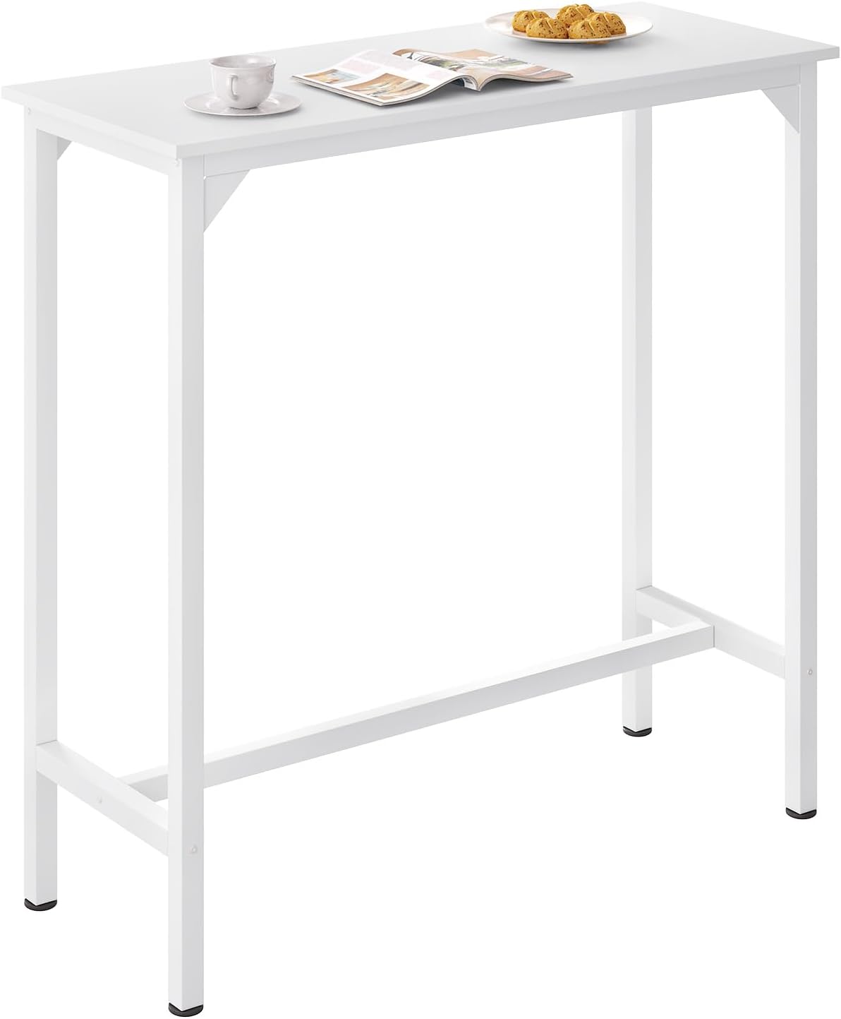 eSituro Bar Table, White Breakfast Table for Entryway, Living Room, Home Bar, Kitchen, Engineered Wood+Metal, 100x40x100cm
