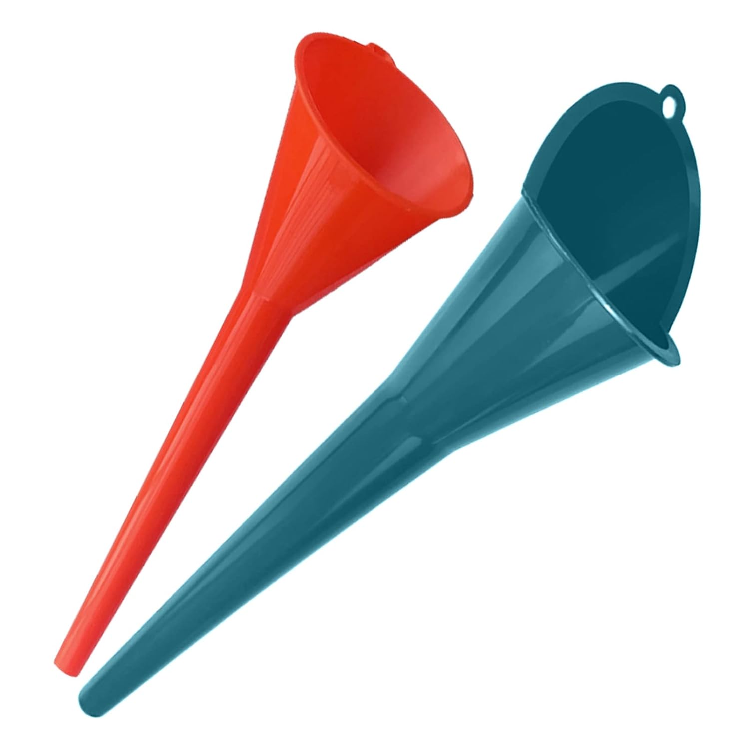Plastic Long Neck Oil Funnels, for Filling Automotive Oil, Lubricants Engine Oils, Kerosene, Fuel, Diesel, Coolant & Other Liquids (1 Teal & 1 Red)