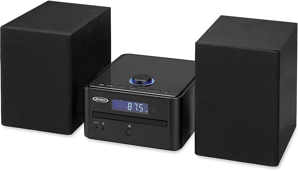JENSEN JBS-210 JBS-210 3-Piece Stereo 4-Watt-RMS CD Music System with Bluetooth, Digital AM/FM Receiver, 2 Speakers, and Remote