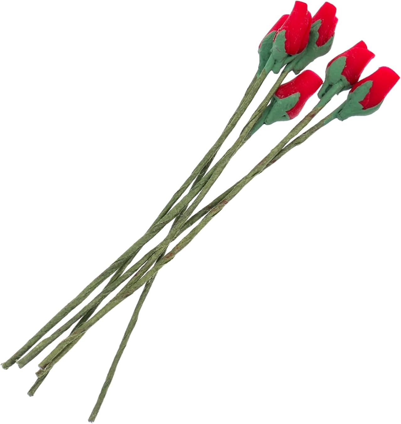 Ciieeo 6pcs Miniature Rose Buds Decor Realistic Simulation Flowers for Mini House Accessories Cute Aesthetic Ornaments for Dollhouse Desktop Decoration