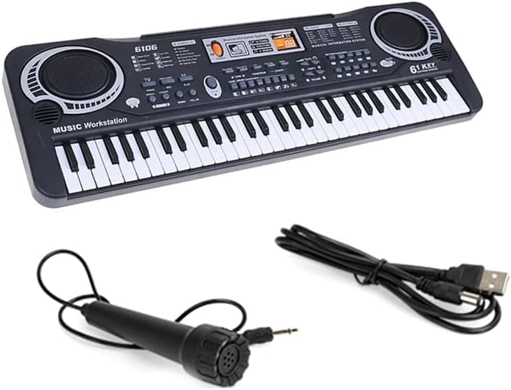 61 Keys Electronic Keyboard Digital Piano, Electric Piano Musical Instrument Kids Learning Keyboard with Microphone Built- In Speaker (Black)