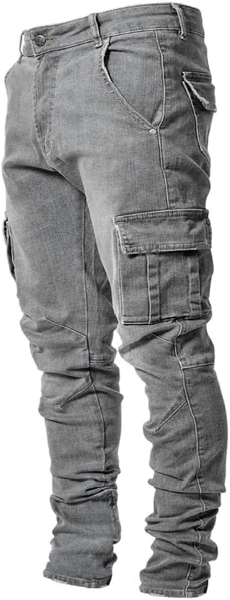 HUNGSON Men's Slim Fit Stretch Jeans Ripped Skinny Jeans for Men, Distressed Straight Leg Fashion Comfort Flex Waist Pants