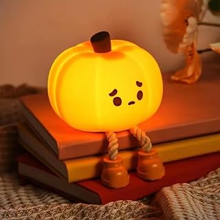 Pumpkin Night Light, Cute LED Lamp, Silicone Dimmable Nursery Nightlight for Kids, Silicone Rechargeable Bedside Touch Lamp, Funny Office Desk and Halloween Decor for Woman and Kids