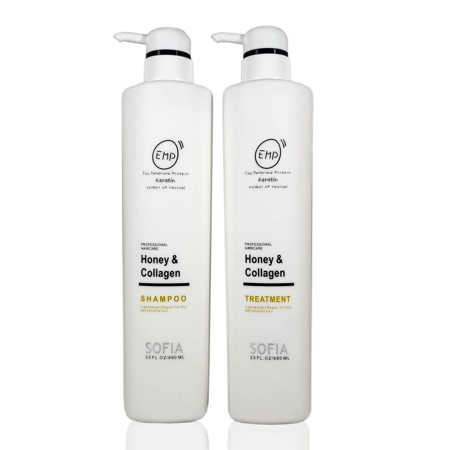 ODE SOFIA Honey & Collagen Shampoo and conditioner, for normal to dry hair, women, men and teens, 23Fl OZ, 680ml (set of Shampoo and conditioner)