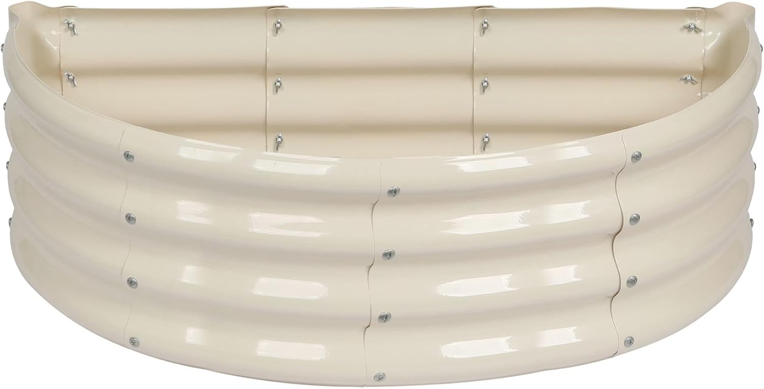 Harbour Housewares Raised Garden Bed - Ivory - 95 x 45cm - Semi-Circle - Bottomless Galvanised Steel Metal Planter Box for Growing Outdoor Plants, Vegetables, Flowers and Herbs
