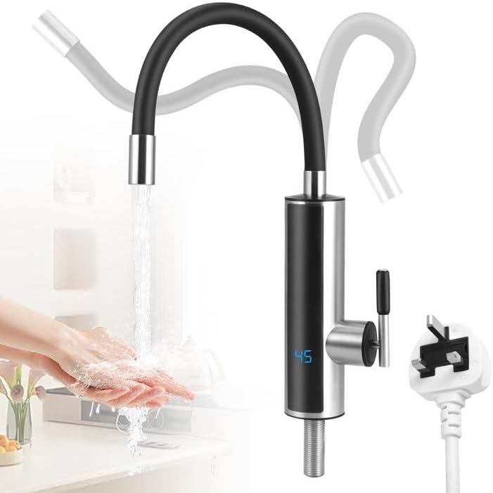 Instant Hot Water Tap, 220V 3000W Electric Water Heater Tap with LED Digital Display, 3-Sec Fast Hot Water Tap, 360° Rotatable Spring Faucet, Stainless Instant Heater Tap for Kitchen Bathroom Washroom
