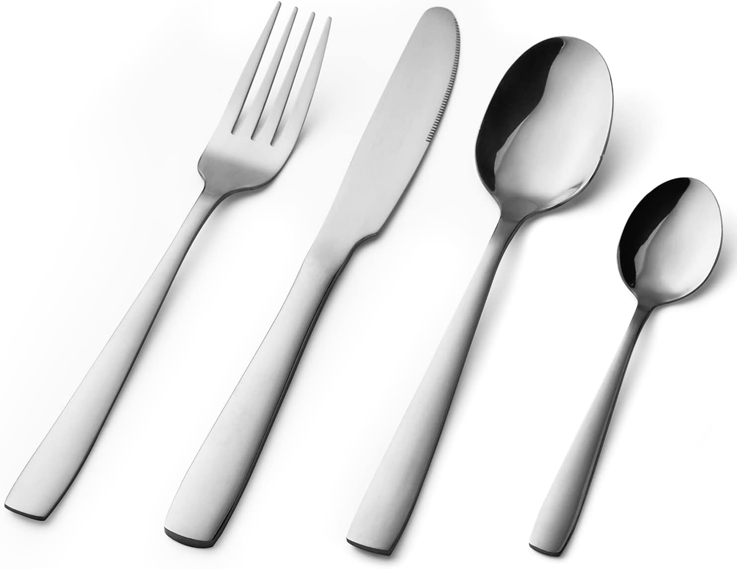 Cutlery Set 16 Piece, Stainless Steel Flatware Silverware Sets with Square Edge, Service for 4 People, Elegant Tableware Included Knives Forks Spoons, Mirror Finished & Dishwasher Safe (Silver)