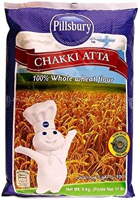 Pillsbury Chakki Atta | 100% Whole Wheat | Full of Fibre | Make Rotis & Chappatis | Traditional Indian Flour | Nutritious | Vegetarian | 5KG Bag