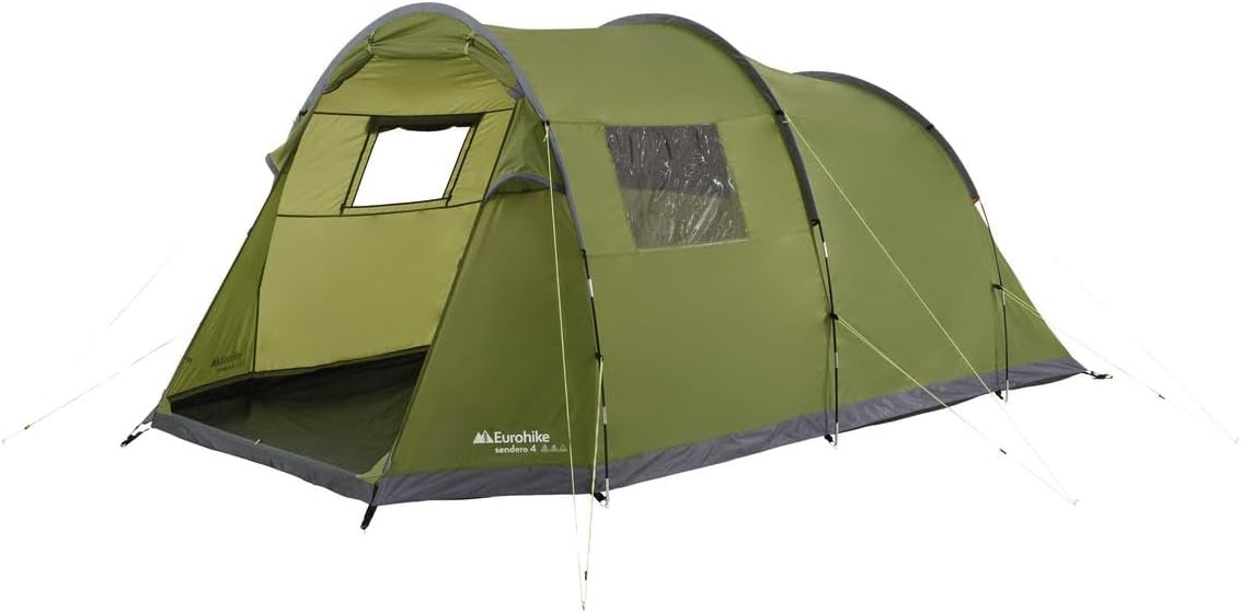 Eurohike Sendero 4 Family Tent for Four People with Porch, Living Area & Sewn In Groundsheet, Easy to Pitch & Spacious, 4 Man, Ideal for Festivals, Wild Camping, Backpacking, 2000mm HH