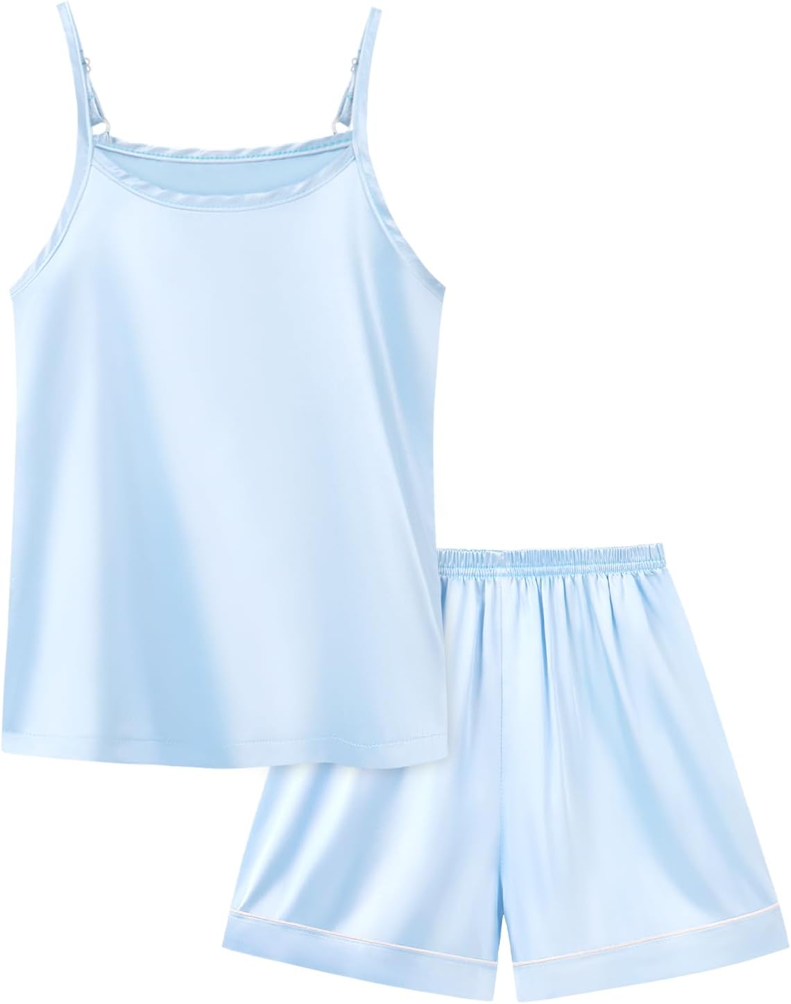 Weixinbuy Girls Pajamas Silk PJS Set Sleeveless Pajama Tank Elastic Waist Shorts Sleepwear Kids Summer Nightwear Clothes Set