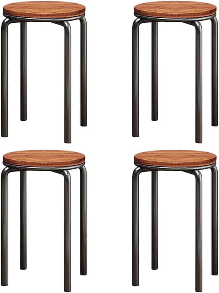 Stacking Stools Set of 4, 18" H Backless Round Wooden Top Portable Stackable Stools with Metal Frame for Living Room, Kitchen Home