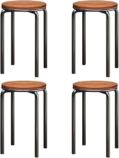 Stacking Stools Set of 4, 18" H Backless Round Wooden Top Portable Stackable Stools with Metal Frame for Living Room, Kitchen Home