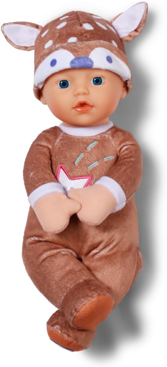 BABY born for babies Sleepy Deer, Soft 30cm Fabric Doll with Deer-design hat and Integrated Rattle for Newborn Babies, 836552 Zapf Creation, Braun Or Grau