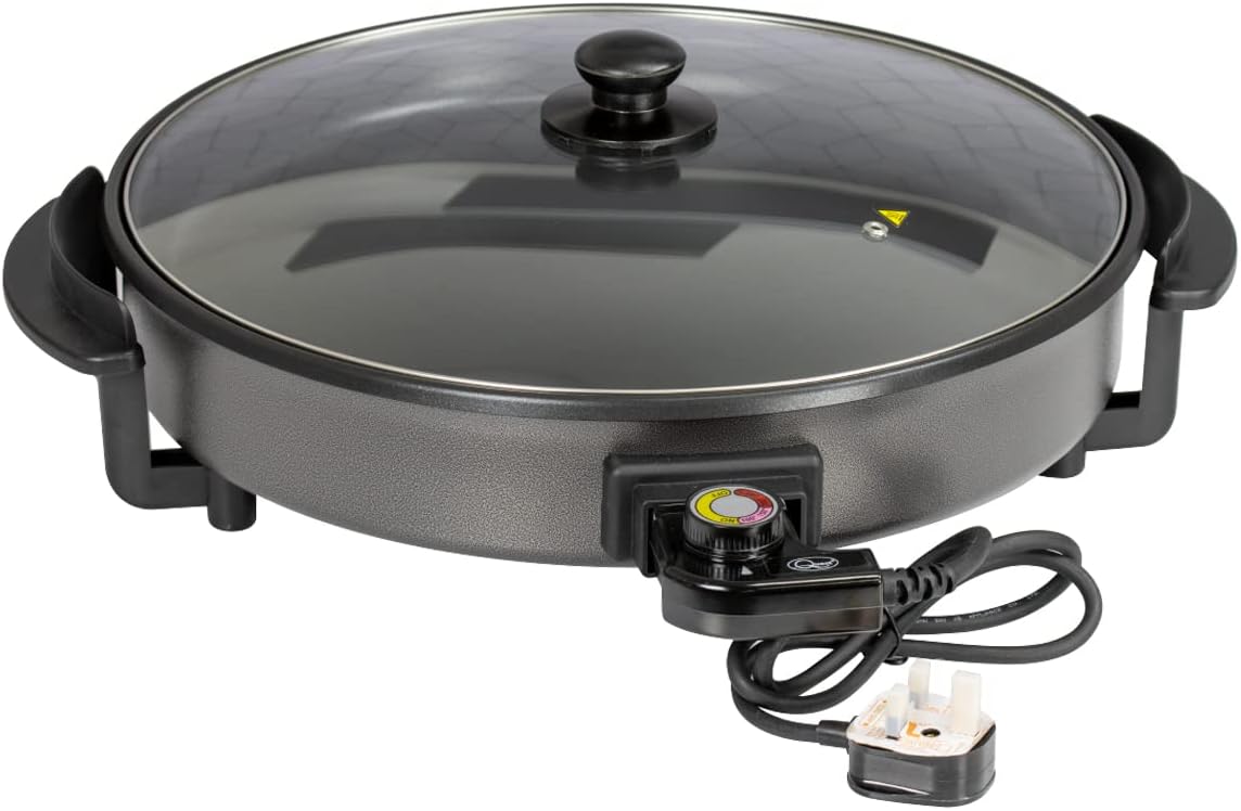 Quest 40cm Multi-Function Electric Cooker Pan with Lid/Adjustable Thermostatic Control/Non-Stick Aluminium Electric Frying Pan / 40 x 40cm Surface/Detachable Power Cable for Serving