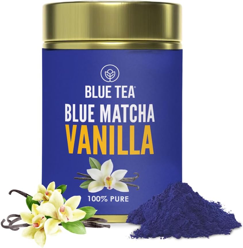 BLUE TEA - Vanilla Matcha Powder - 50 gram || HEALTHY SUPERFOOD | Culinary Grade - Dessert, Muffins, Noodles - For Gift - Reuseble Tin Packaging
