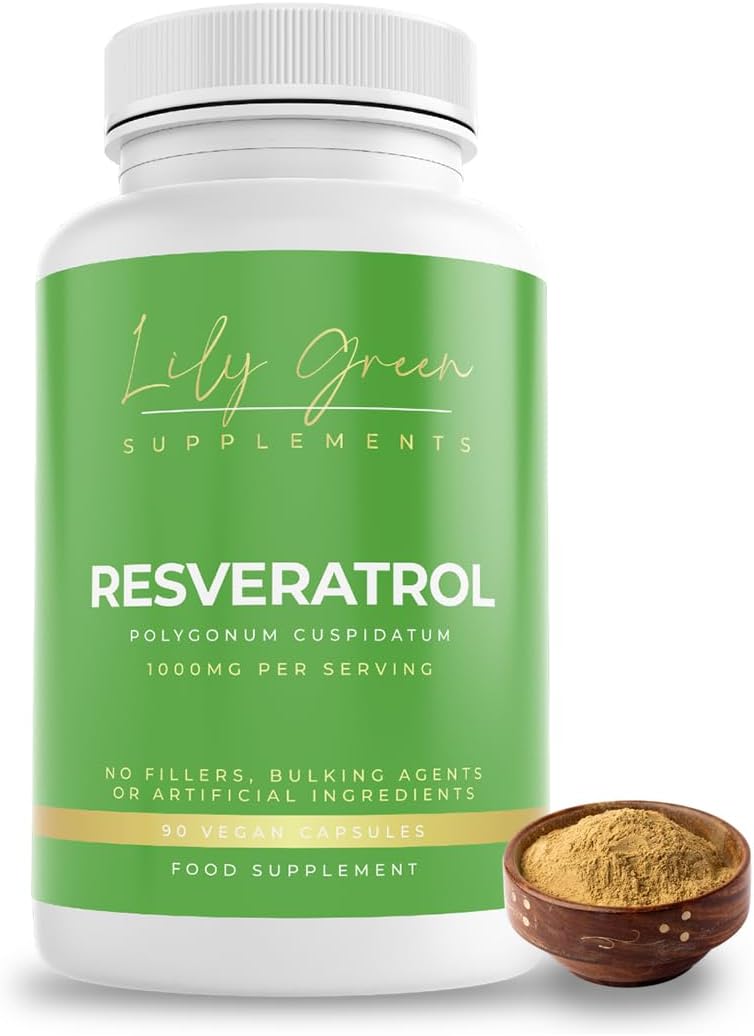 Lily Green Resveratrol Capsules 1000mg Per Serving - High Strength Antioxidant Supplements | Anti-Aging Polygonum Cuspidatum | No Artificial Additives & UK Made | Resveratrol Supplement - 90 Capsules