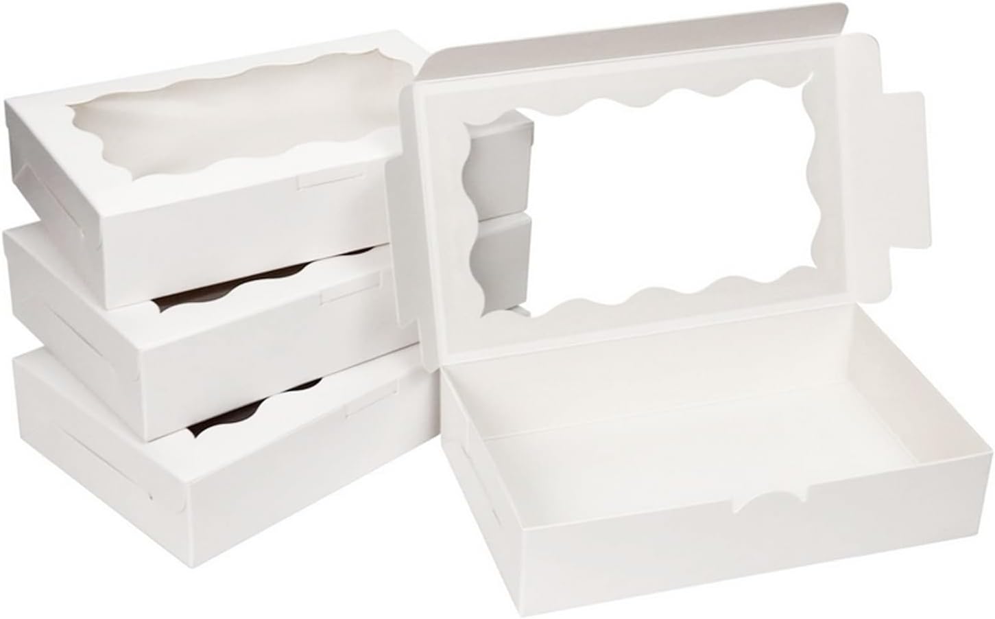 Gad2go 20 Pack Kraft Bakery Boxes 17.8 x 10.9 x 3.9 cm White Kraft Cookie Box with Clear Window Empty Gift Packing Box for Birthday Wedding Halloween Christmas Party