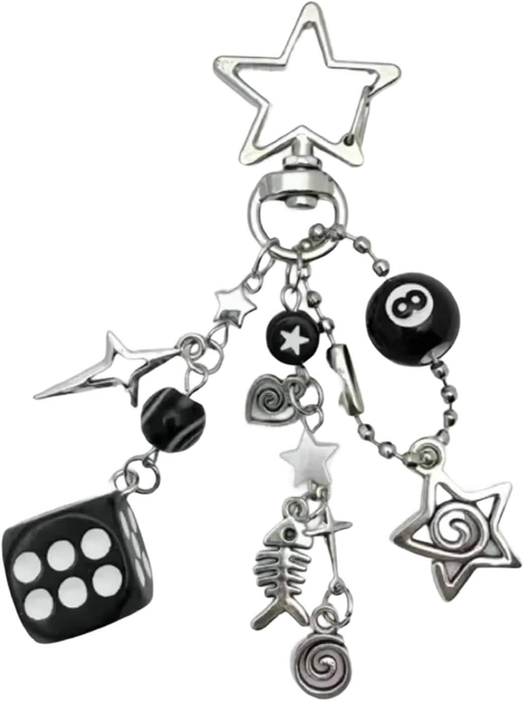Nhemeylp 8 Ball Keyring, Novelty Keychains Y2K Pendant with Dice and Stars, Cute Keyrings for Women and Men Perfect for Backpack Decor and Gifts (Style A)