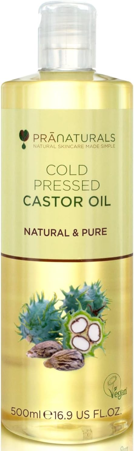 PraNaturals Cold Pressed Castor Oil 500ml - 100% Natural, Vegan & Pure, for Hair, Eyebrows & Eyelash Growth, Softer Skin & Face, Rich In Omega-6, Omega-9 & Essential Fatty Acids