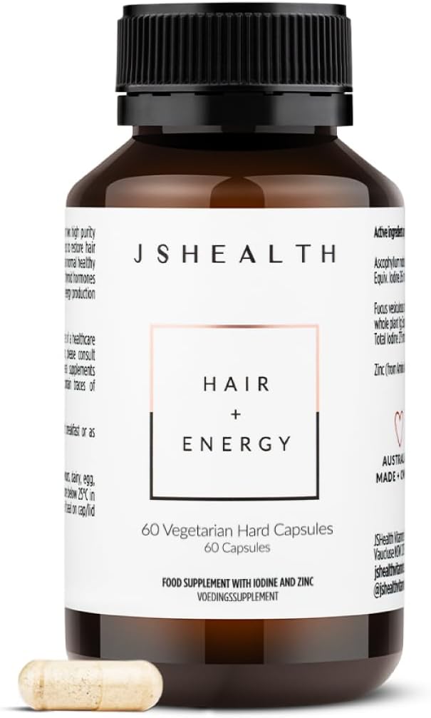 JSHealth Vitamins Hair and Energy Formula Hair Growth Vitamins | Hair Vitamins for Women and Men | Zinc and Iodine Hair Supplements for Hair Growth | Hair Loss Supplements | (60 Capsules)