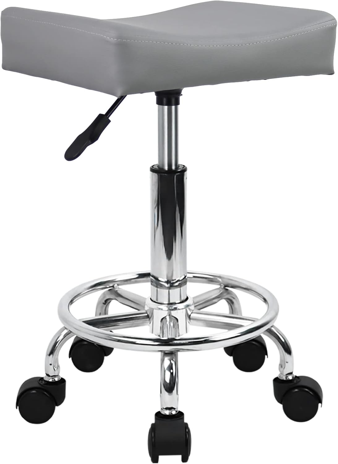 KKTONER Square Rolling Stool PU Leather Height Adjustable Swivel Massage SPA Salon Stools Task Chair with Wheels (Gray)
