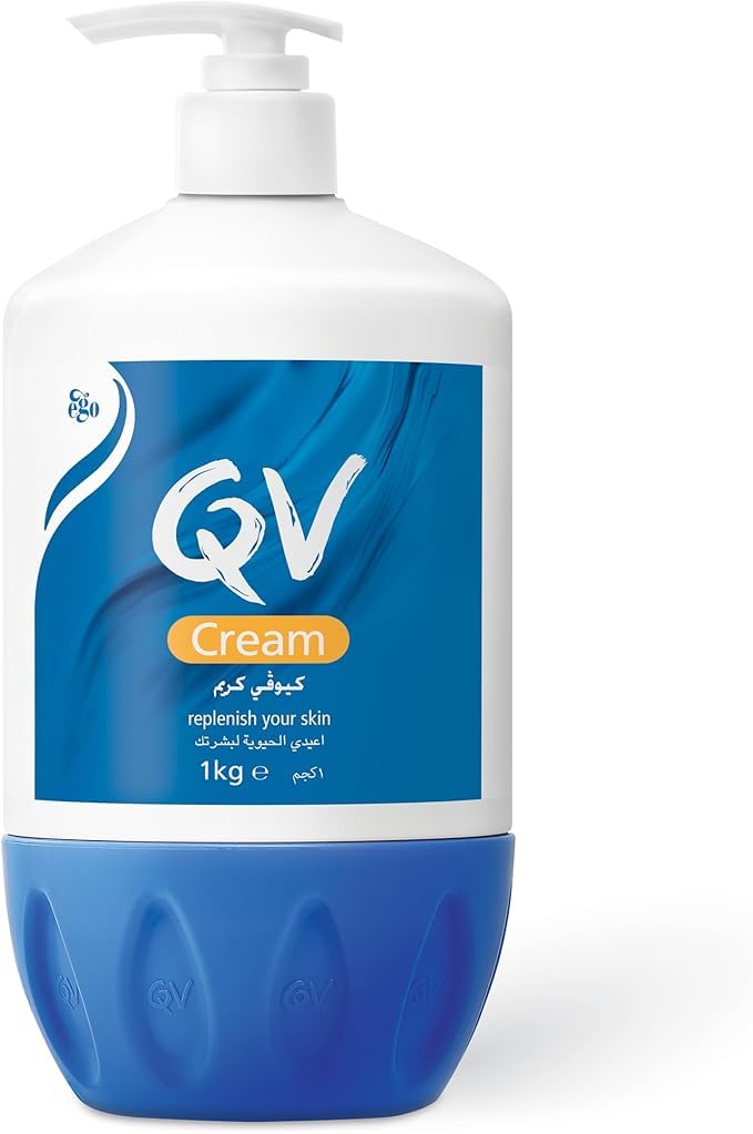 QV Cream with 10% Glycerin (1050g) Rich Protective Moisturiser for Sensitive, Dry Skin, Fragrance Free, Noncomedogenic Body Cream, Hydrating Skin Care for Eczema, Psoriasis, Dermatitis, Pump Bottle