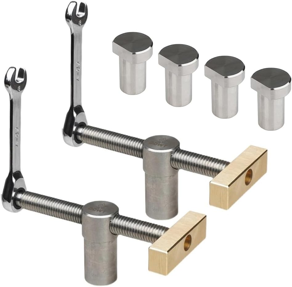 DDWT 2 Pack Bench Dog Clamp Dog Hole Clamp with 4 Pack Bench Dogs Woodworking 3/4 Inch Adjustable Workbench Stop Stainless Steel Brass (19mm)