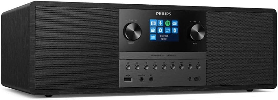 Philips Micro Music System TAM6805 50W All-in-One with Internet Radio, Bluetooth, Spotify Connect, USB, CD Player, DAB+, FM, Bass Reflex Speakers – Compact Audio System for Home, Office, or Kitchen