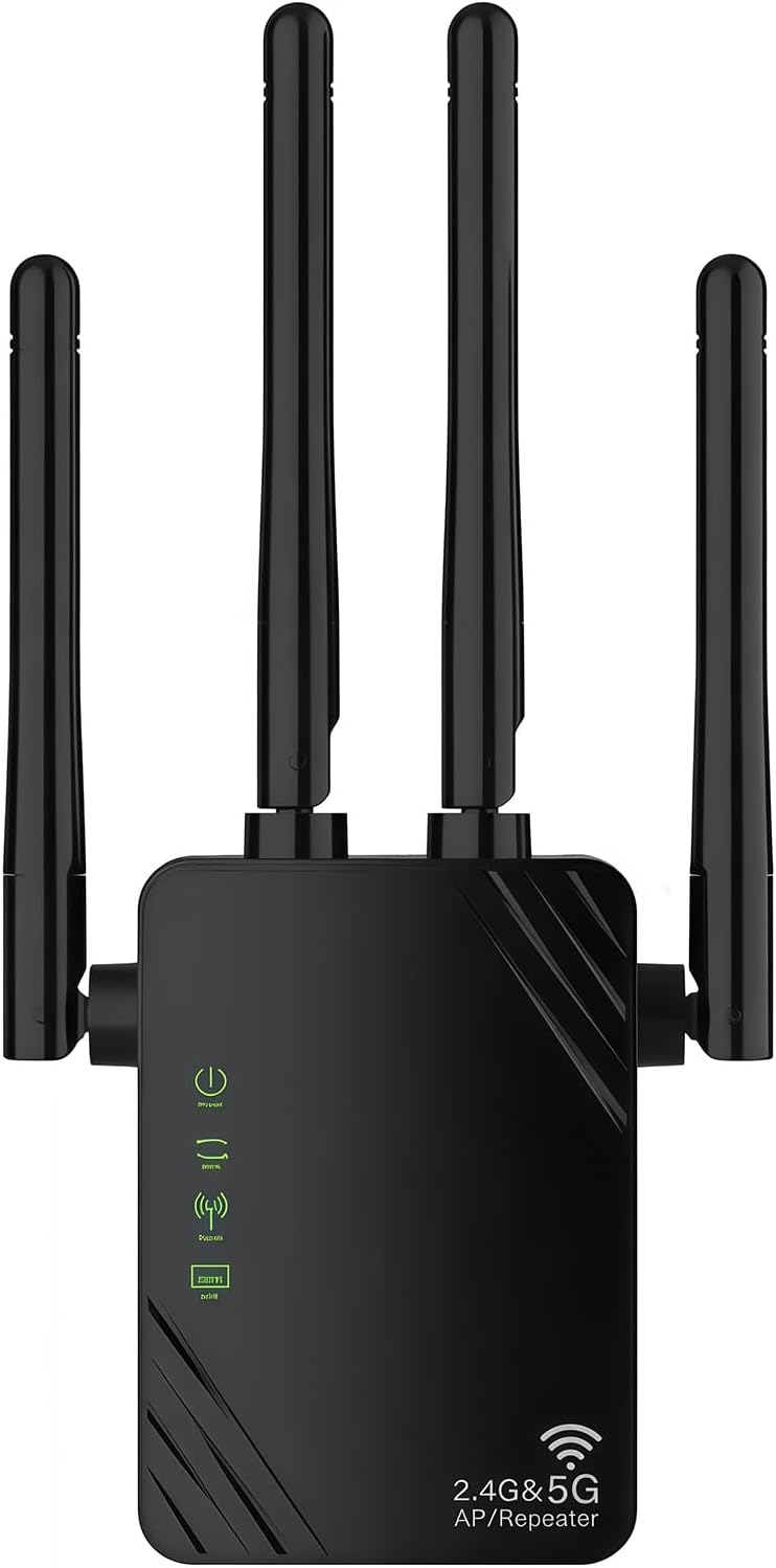 AILKIN 1200Mbps WiFi Extender Repeater, Ethernet Port, Internet Booster, Access Point, 5GHz and 2.4GHz dual band Wi-Fi enhancer Range Extender, Works with Any WiFi Router, Enhance home wireless signal