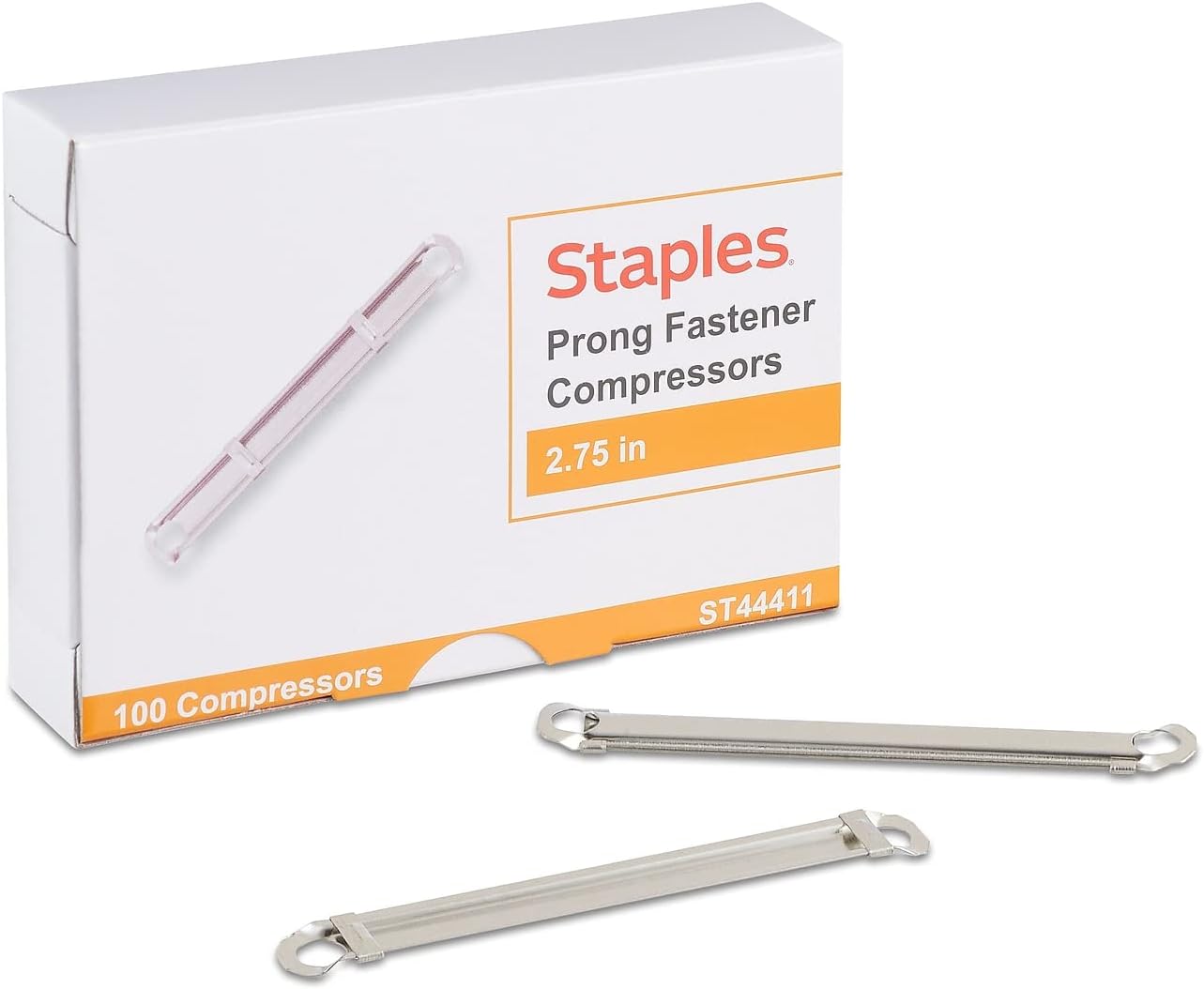 Staples Prong Fastener Compressors, 2.75"W, Silver, 100/Pack (44411)