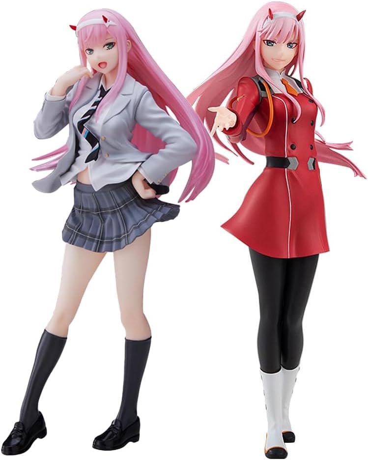 Anjinguang 2PCS Anime DARLING In The FRANXX Zero Two Action Figure Ornaments,19cm JK Uniform Ver.&17.5cm Battle Suit 02 Character Collectible Figurine Desktop Model Statue