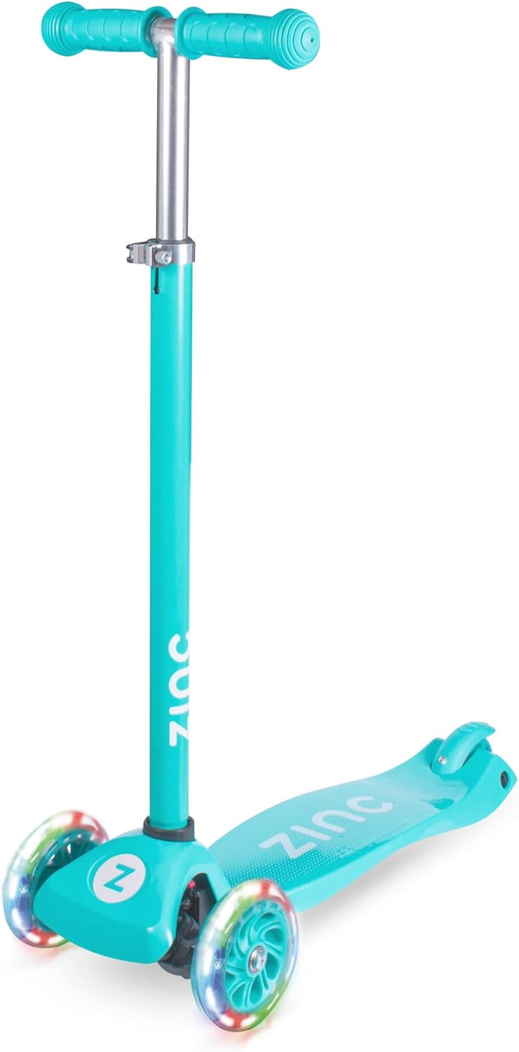 Zinc Star Three Wheel Kids Scooter - LED Light up Wheels, Height Adjustable, Non-Slip Deck, Age 3+, Boys And Girls Great Gift Idea, Ideal For Beginners